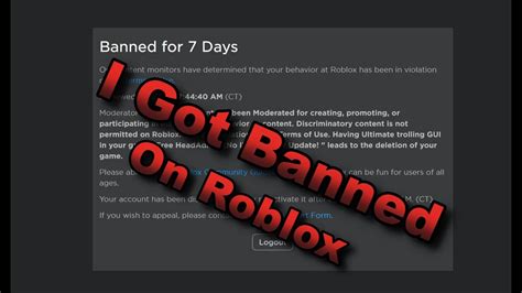 Roblox I Got Banned Roblox Youtube