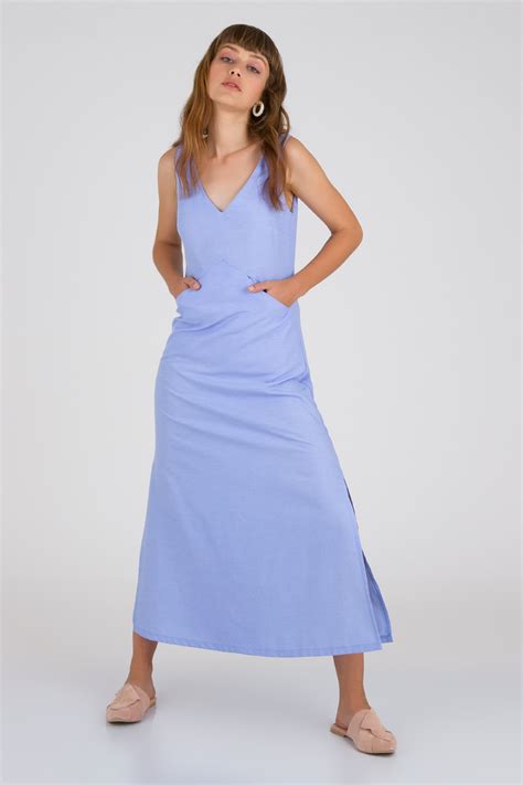 Light Blue Summer Dress Denim Blue Maxi Dress Slit Dress Etsy
