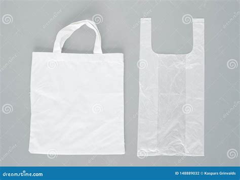 Plastic Bag With Eco Natural Reusable Bag Stock Photo Image Of