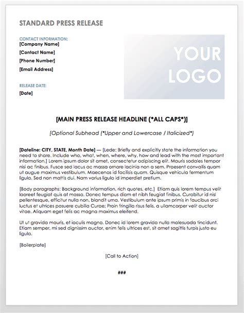 Press Release Template Professional Word Templates