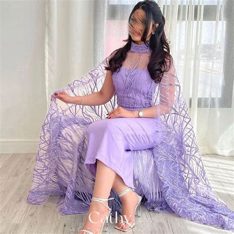 Cathy Elegant High Neck Prom Dress Luxury Sequin Party Dress Purple