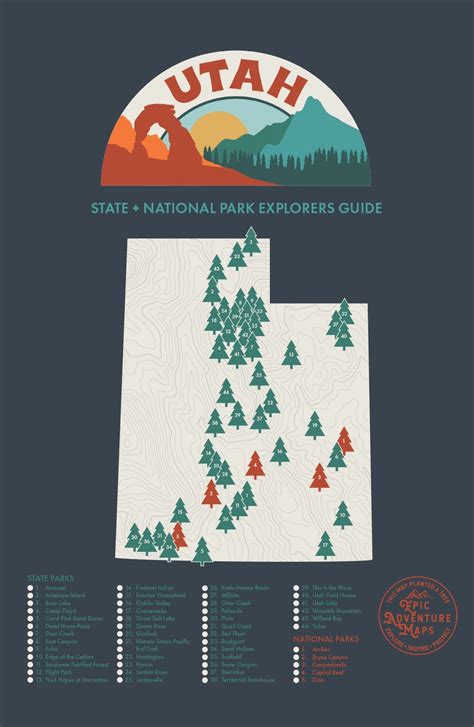Utah State Parks Poster Gorgeous Map Of Utah Featuring Etsy