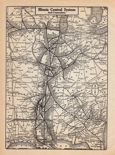 1926 Antique Illinois Central Railroad Map Vintage Railway Map 625