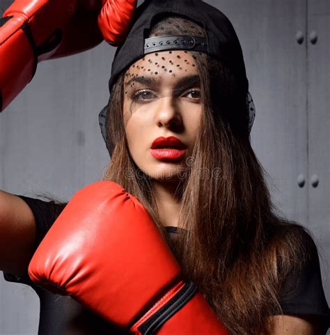 Sport Boxing Woman In Black Box Gloves Stock Photo Image Of