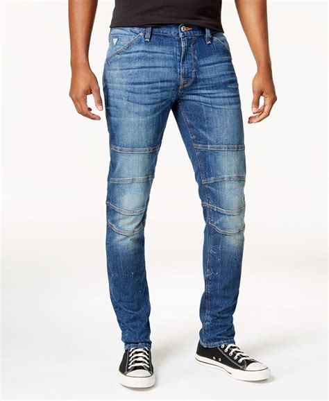Guess Mens Slim Fit Tapered Stretch Destroyed Moto Jeans And Reviews