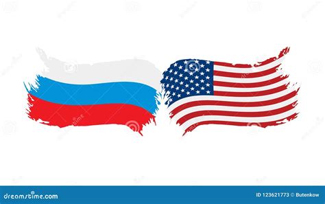 Russia And Usa National Flags Vector Illustration Stock Vector