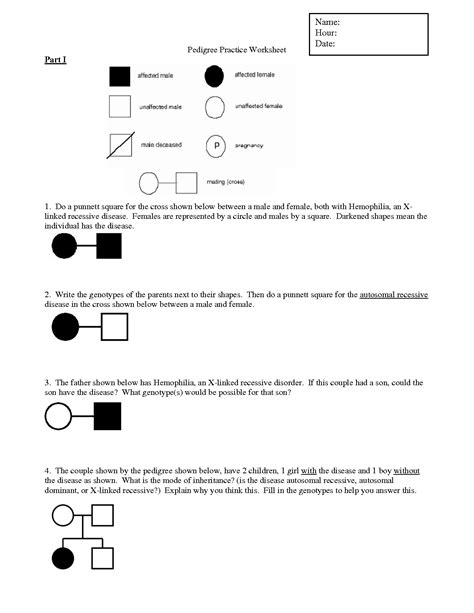 Shade in half of the symbol if you know that the individual is heterozygous or a carier. Human Pedigree Genetics Worksheet Key | Printable ...