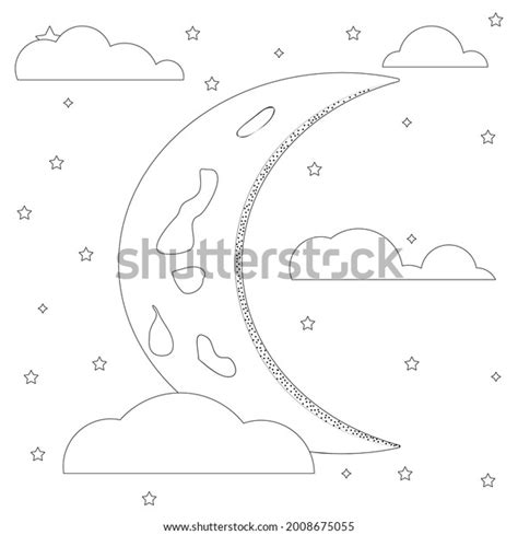 Moon Night Sky Clouds Stars Linear Stock Illustration 2008675055