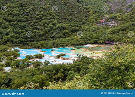 Multi Colored Pond In Huanglong National Park Sichuan China Stock