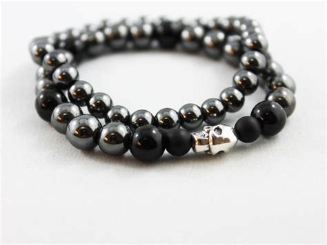 Unisex Hematite Black Onyx Beaded Bracelet