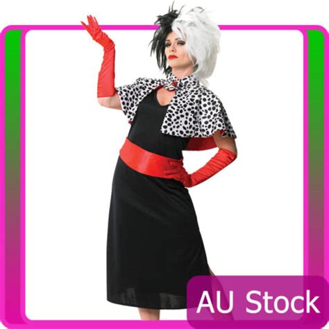 Ladies Cruella De Vil Costume Ville 101 Dalmations Evil Madame Fancy Dress Ebay