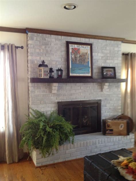 After Whitewashing The Brick Fireplace Fireplace Brick Fireplace Home Decor