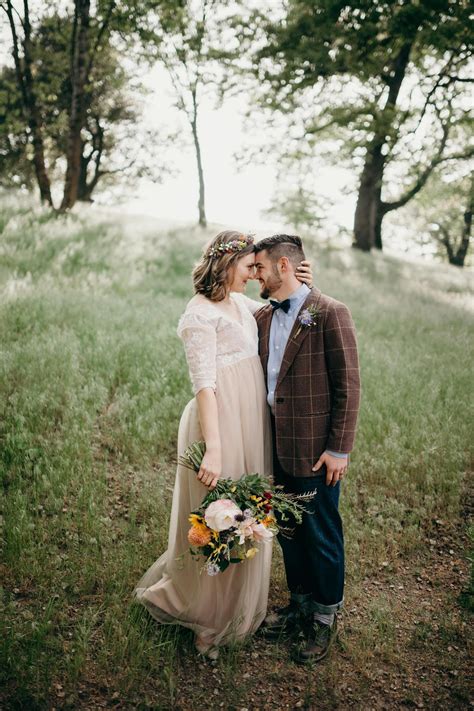 Mountain Lovers Marry Surrounded By Light Wildlfowers In Crestline