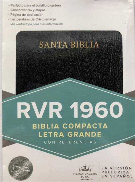 Biblia Rvr 1960 Letra Grande Compacta Con Referencia Negro