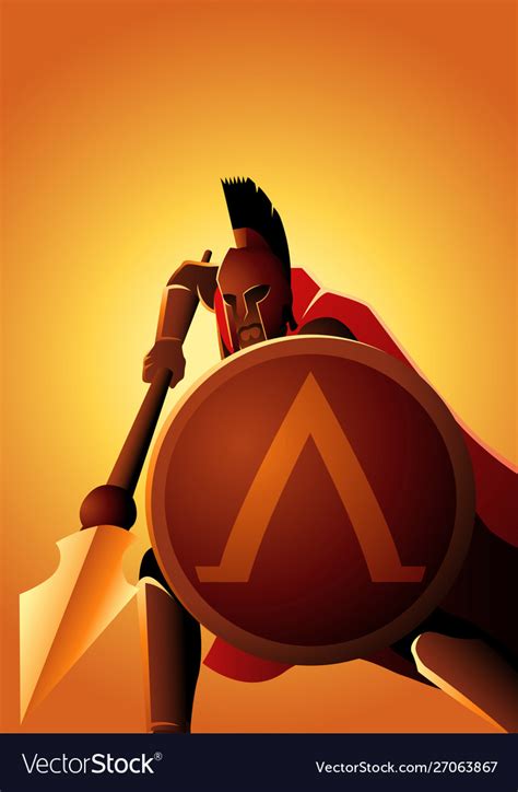 Spartan Warrior With His Spear And Shield Vector Image