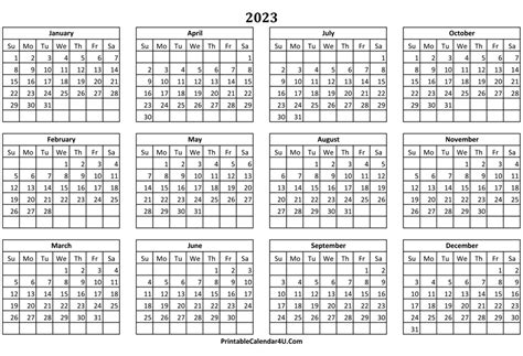 Printable Yearly Calendar With Boxes Time And Date Calendar