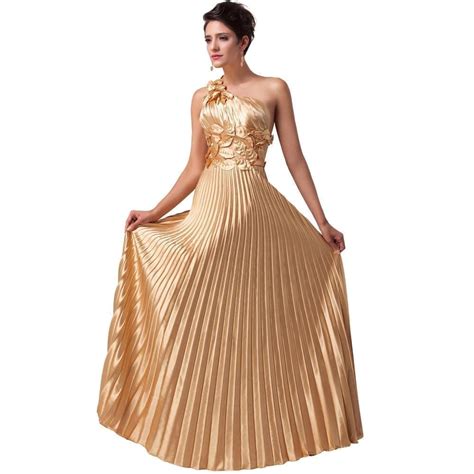 One Shoulder Satin Long Gold Evening Dress