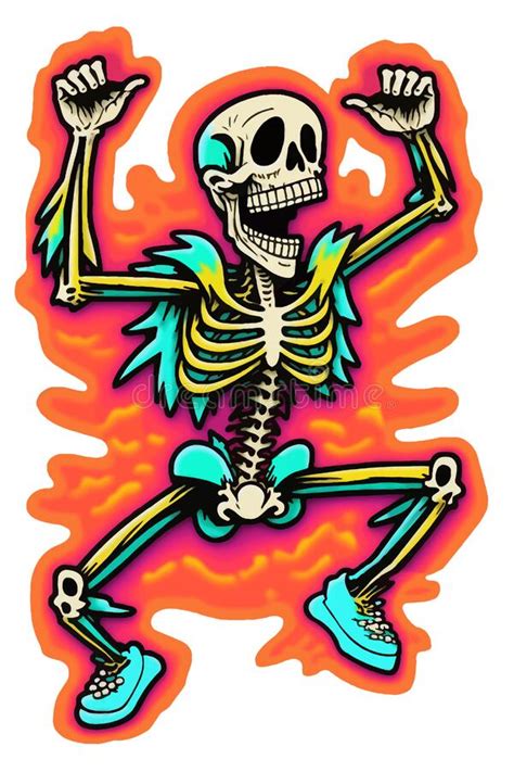 Happy Dancing Skeleton Vivid Colors Mexican Day Of The Dead Stock