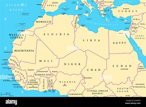 Nordafrika Ländern Politische Karte Mit Hauptstädten Und Grenzen Von
