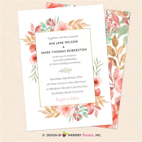 Beautiful Blooms Watercolor Painted Floral Printable Wedding Invitat
