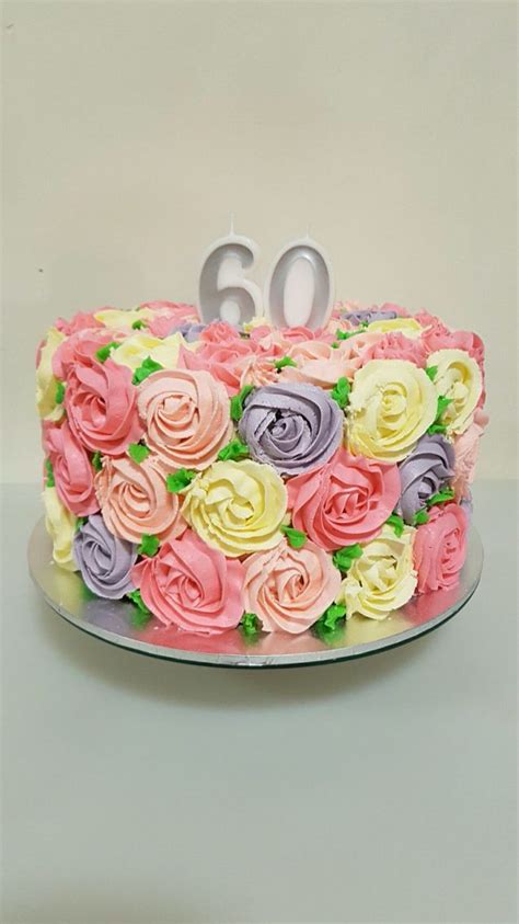 60th birthday cake for mom. Buttercream rosette cake. Multicoloured rosettes with ...