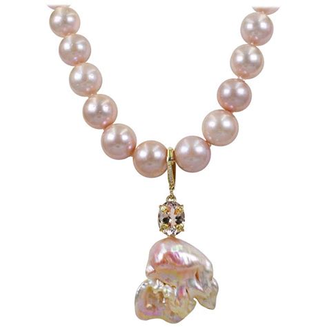 Morganite And Baroque Pearl Pendant On Graduated Pink Pearl Beaded