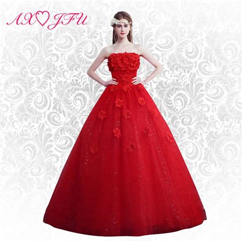 Axjfu Red Big Flower Wedding Dress Red Lace Wedding Dress Princess Flower Red Wedding Dress In