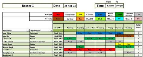 Staff Employee Roster And Scheduling Excel Xls Template