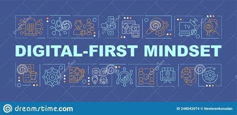 Digital First Mindset Word Concepts Dark Blue Banner Stock Vector