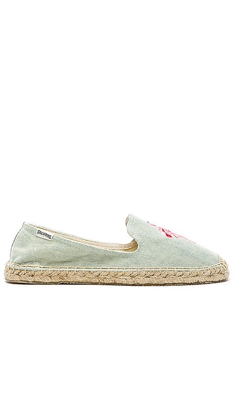 Soludos Flamingo Embroidered Espadrille In Light Chambray Revolve