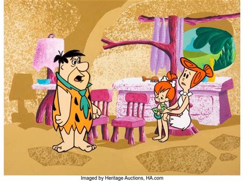 The Flintstones Fred Wilma And Pebbles Production Cel With Key Master Background Hanna Barbera