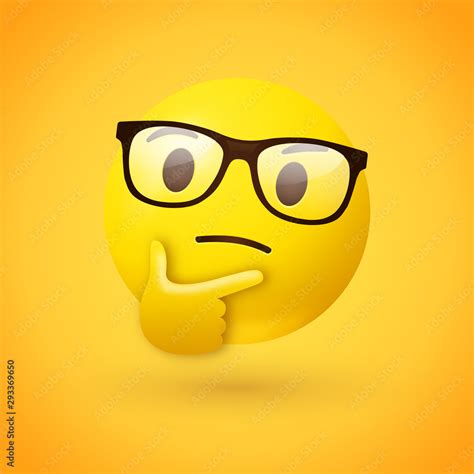 Clever Or Nerdy Thinking Face Emoji Emoticon Face Wearing Glasses