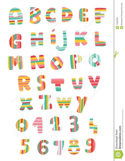 Striped Alphabet And Numbers Stock Vector Illustration Of Alphabet