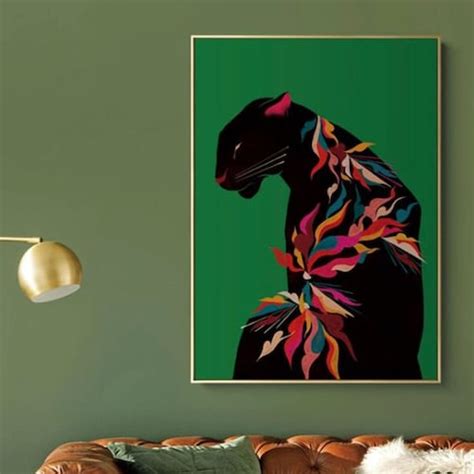 Panther Canvas Print Black Panther Poster Painting Floral Etsy