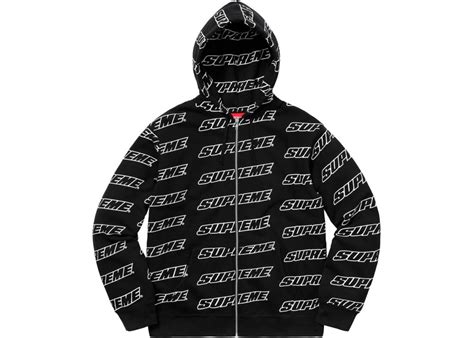 supreme repeat zip up hooded sweatshirt black spring summer 2018