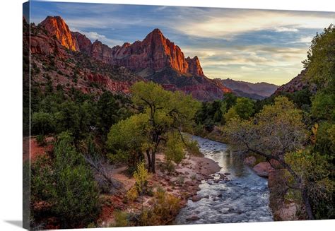 View Of The Watchman Mountain And The Virgin River In Zion National
