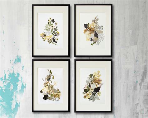 I love the look of flowers tacked to a white wall. Set of 4 framed prints Plant art Contemporary art Dry flower