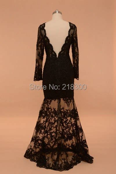 Buy Black Lace Prom Dress Long Sleeves Backless See