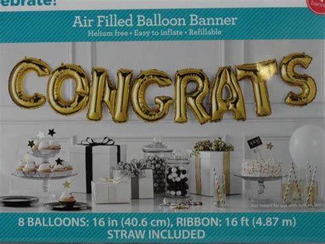 Congrats Banner Gold Balloon Air Filled 8 Balloons 16 Congratulations