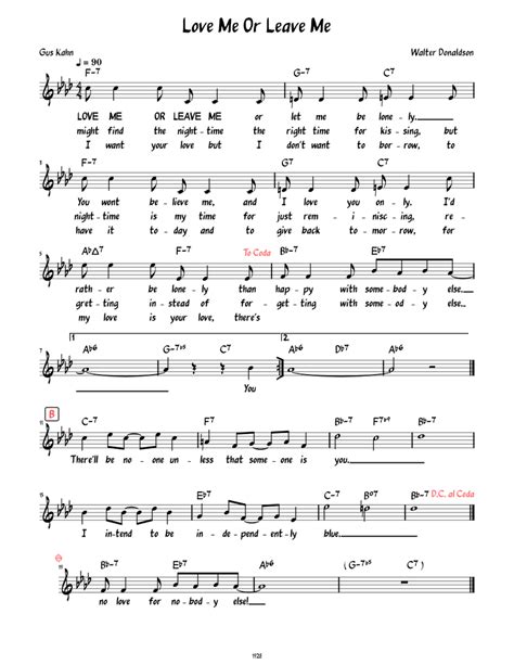 Love Me Or Leave Me Lead Sheet With Lyrics Sheet Music For Piano