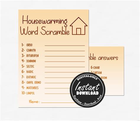 Housewarming Party Word Scramble Game Instant Download Etsy