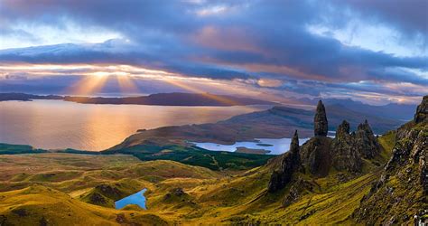The Isle Of Skye At Sunrise Hills Forest Oceans Lakes Grass