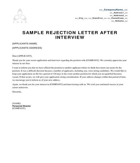 Job Rejection Sample Pdf Template