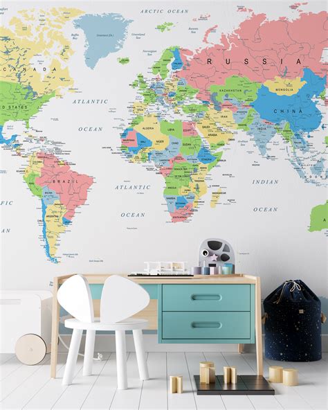 Customized Large World Map Wall Decal World Map Wallpaper World Map