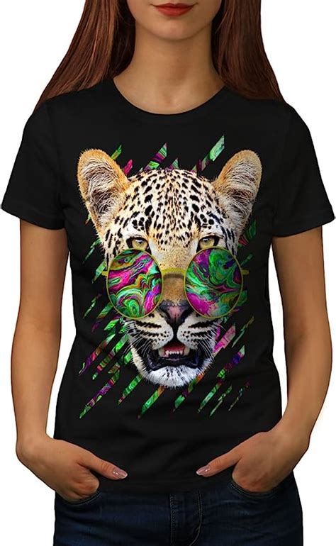 Wellcoda Cool Leopard Womens T Shirt Psychedelic Casual Design Printed