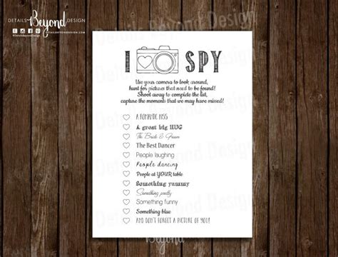 I Spy Wedding Photography Game Childrens Game Card Photo Scavenger