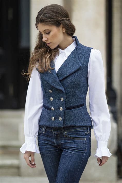 Ladys Regency Waistcoat Lorne Blue Tweed Womens Waistcoat