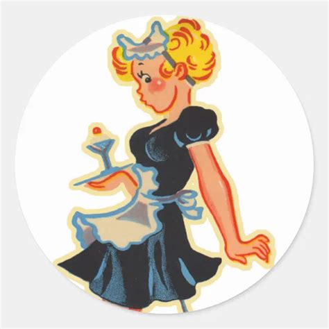 Vintage Pin Up Car Hop Waitress Classic Round Sticker Zazzle