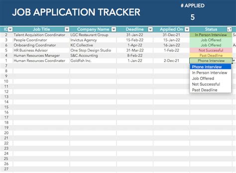 Job Search Tracker Excel Spreadsheet Template Etsy