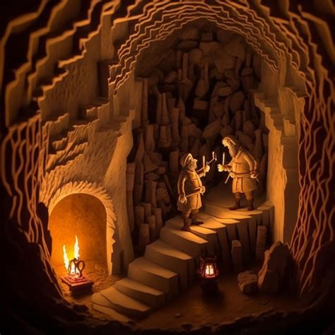 Premium Ai Image There Is A Paper Cut Of A Cave With A Fire Place